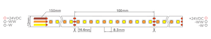 5050 dual white led strip size